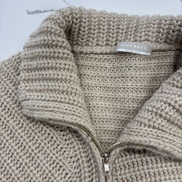 Stefanel Knit Poncho Womens Size XS S Wool Alpaca Blend Italian Yarn Cream Zip - Picture 2 of 6